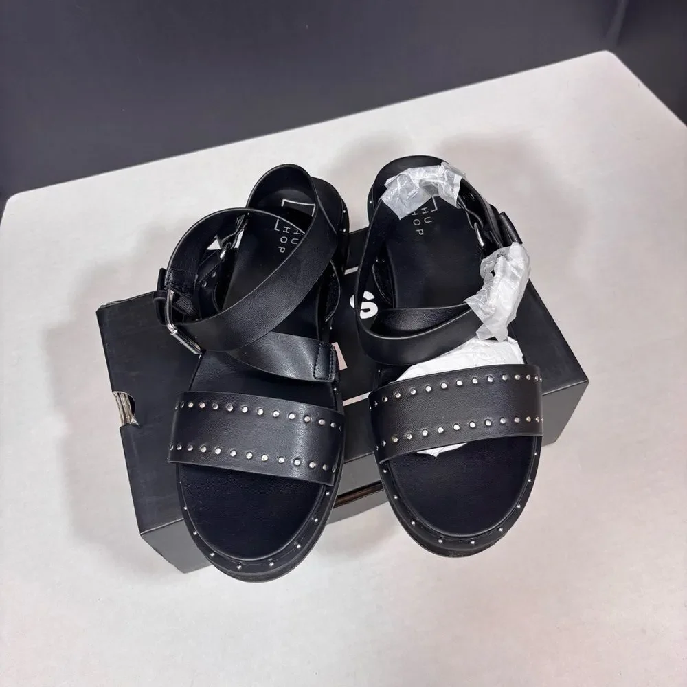 Shu Shop Cameron Black Studded Ankle Strap Sandals NEW in Box size 8.5